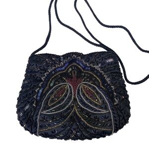 Carla Marchi black multi color beaded evening purse shoulder bag  EUC